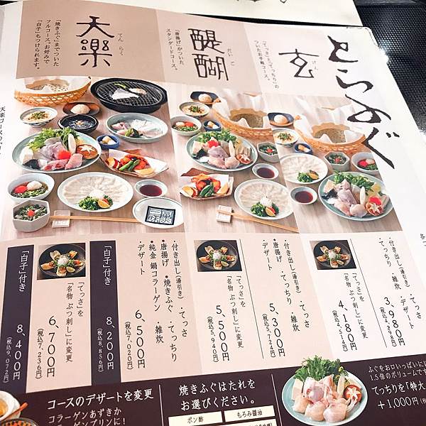 東京玄品河豚菜單