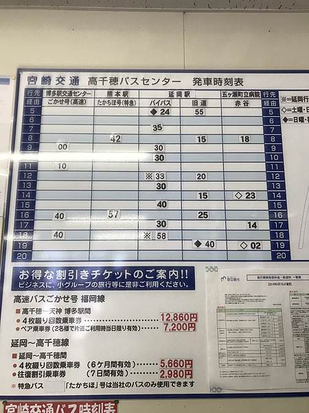 日本九州高千穗峽巴士時刻表